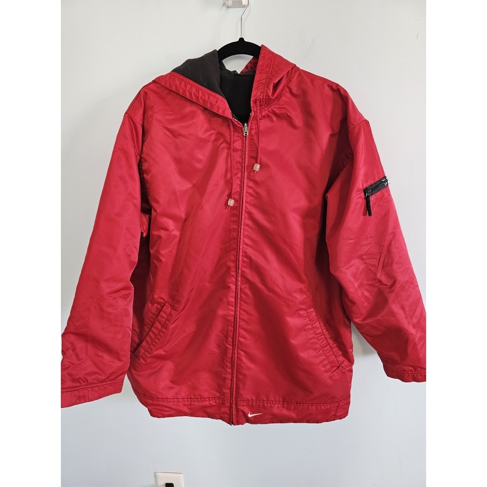 90'S VINTAGE Nike Reversible Red and Black Hooded Jacket. Size XL Vintage